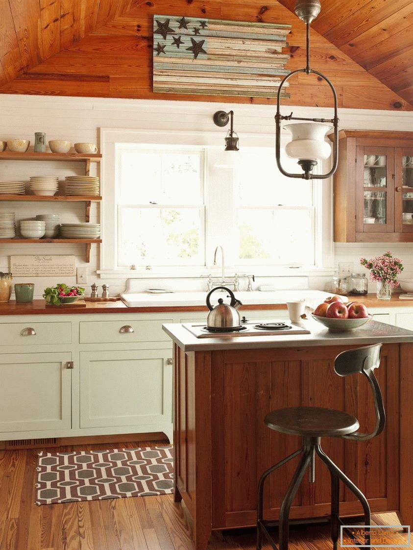 Hermoso diseño de la cocina con madera natural