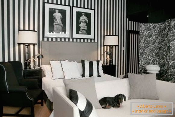 Decoración en blanco y negro y papel tapiz para el dormitorio