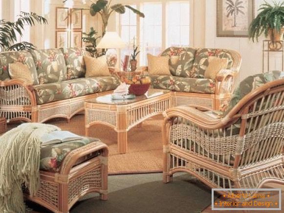Diseño de la sala de estar con muebles de mimbre