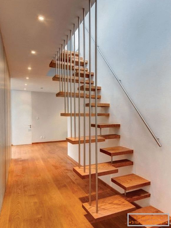 Escaleras de madera únicas Minimalista Carril de madera FLoor Hidden Lamps
