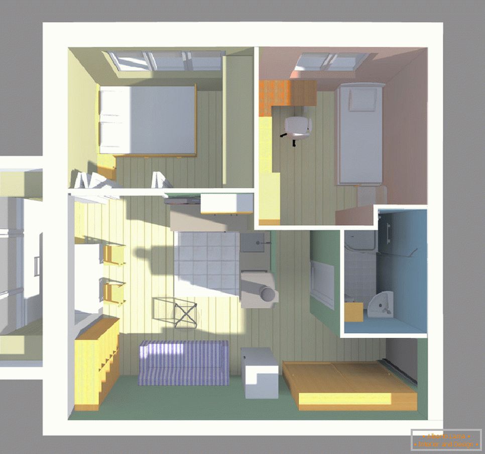 Remodelación de un departamento de una habitación en un departamento con un dormitorio и детской