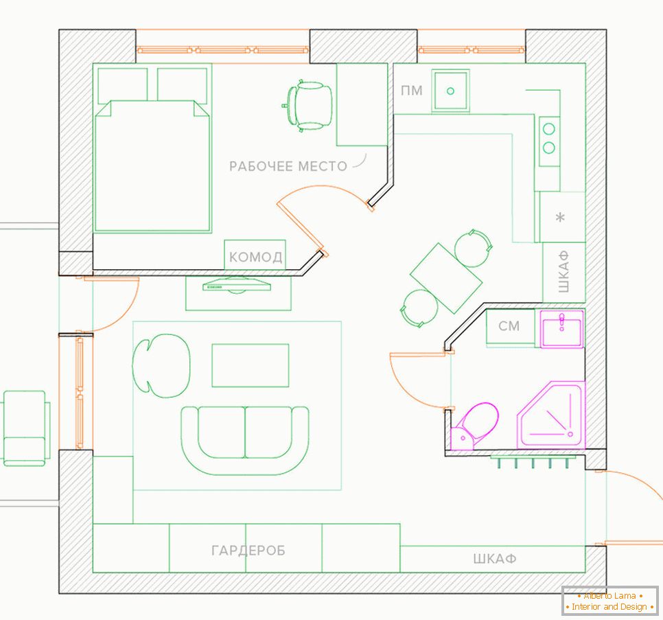 Remodelación de un departamento de una habitación en un departamento con un dormitorio