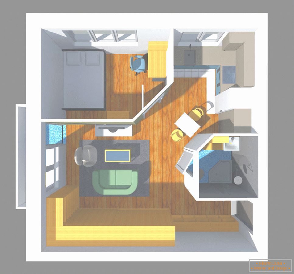 Remodelación de un departamento de una habitación en un departamento con un dormitorio
