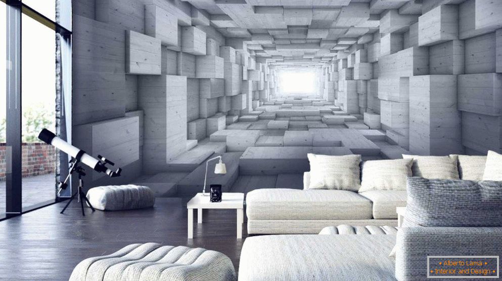 Sala de estar con papel pintado 3d