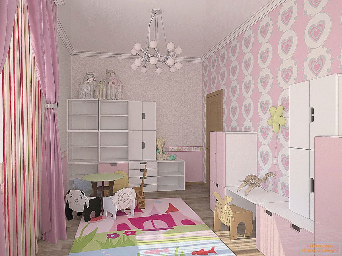 Tonos suavemente rosados ​​en el diseño del cuarto de niños para la pequeña princesa