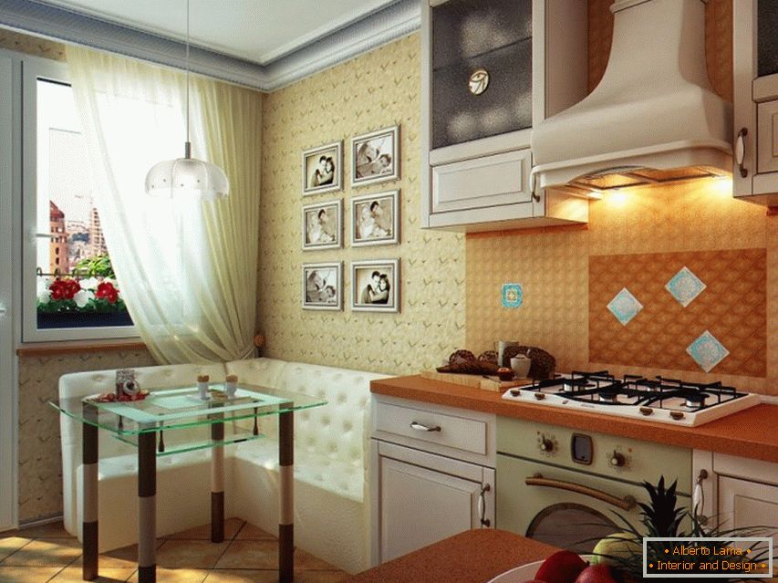 Ejemplo de diseño interior de una pequeña cocina en la foto
