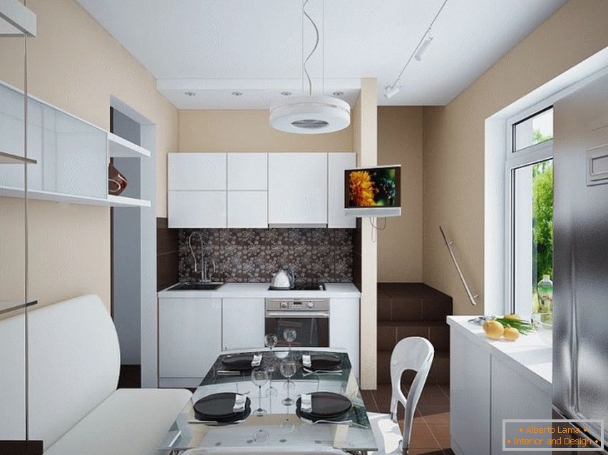 Ejemplo de diseño interior de una pequeña cocina en la foto
