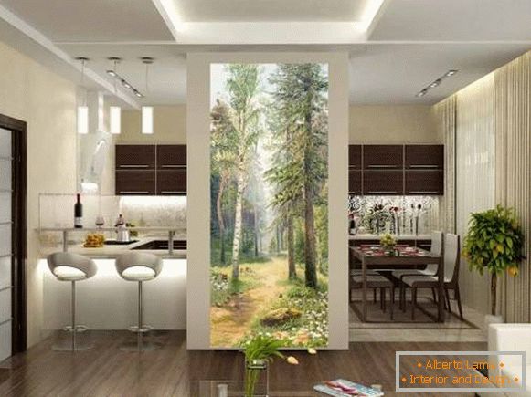 Hermosos papeles pintados en el interior de la cocina - bosque, naturaleza