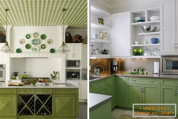 Cocina verde blanco - diseño de fotos en el interior