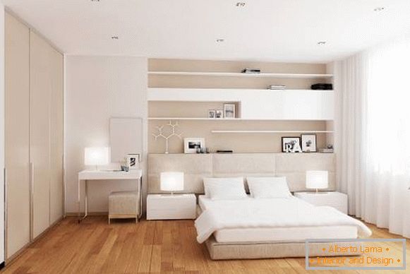 Diseño moderno de una habitación blanca con un piso cálido