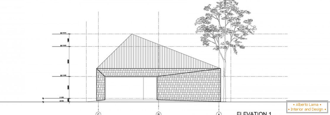 Boceto de las proporciones del garaje con el entorno externo