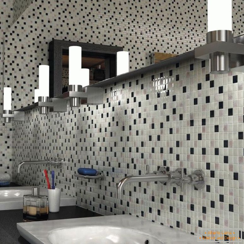 blanco y negro-mosaico-en-decoración-baño-habitación