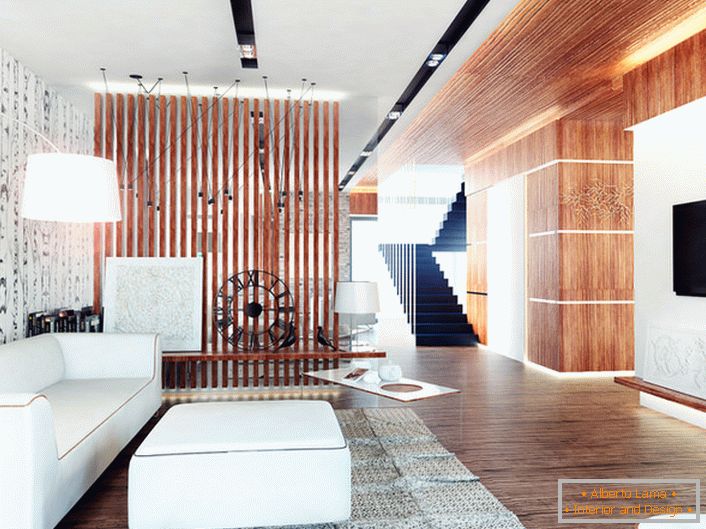 En el diseño de habitaciones de estilo ecológico, a menudo se utilizan particiones hechas de materiales naturales.