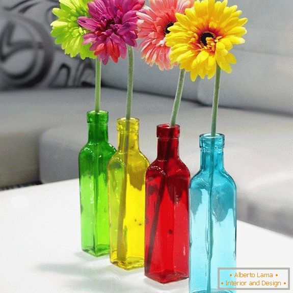 Botellas para flores de vidrio de color