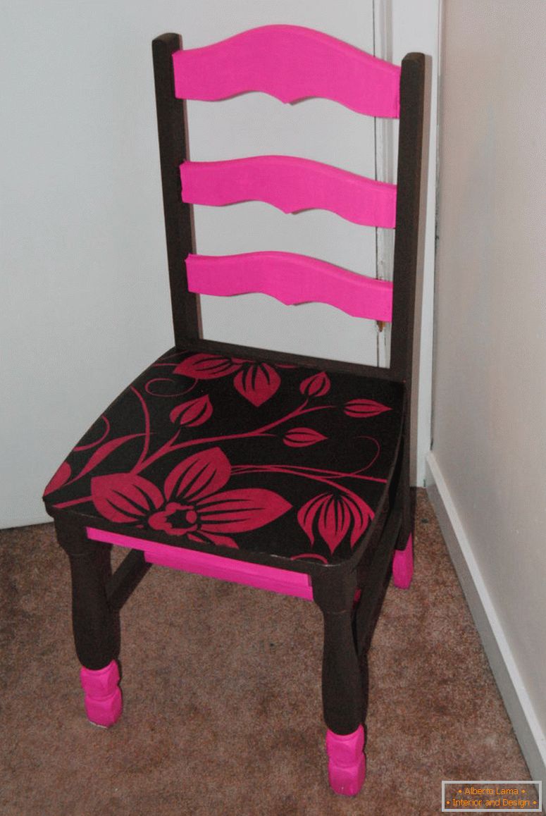 silla decoupage pintada de rosa y marrón