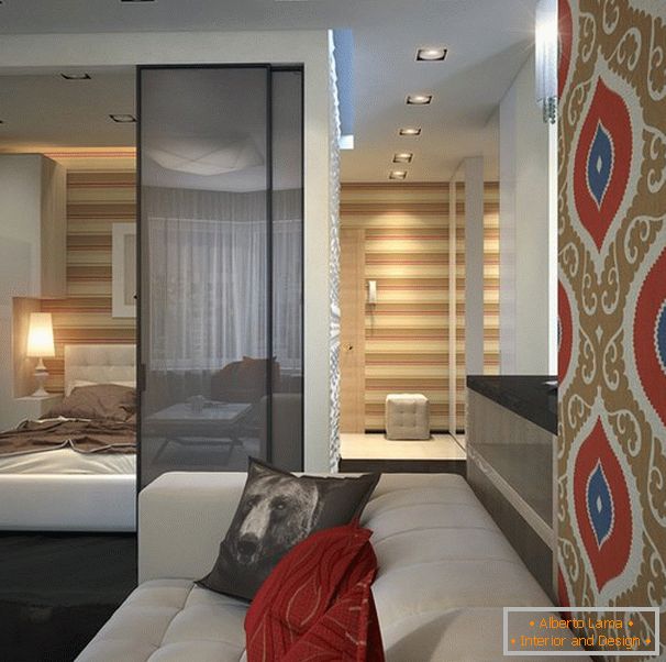 Interior de diseño de un apartamento de una habitación para una pareja joven