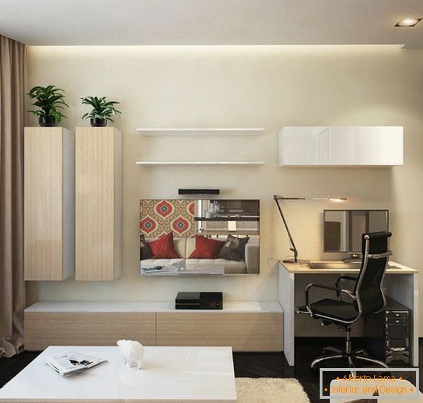 Interior de diseño de un apartamento de una habitación para una pareja joven