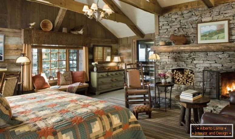 farmhouse-bedroom-with-fireplace-estilo rústico