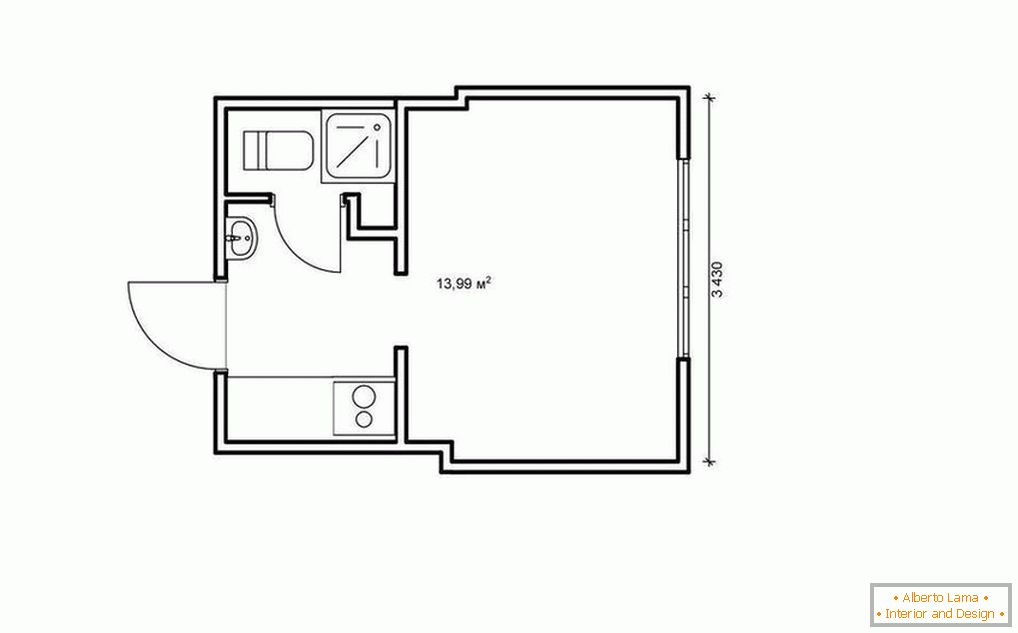 Plan de apartamento-estudio de 14 a 25 metros cuadrados. m.