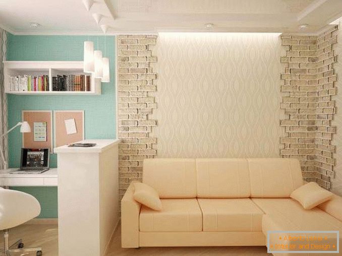 Diseño de 1 habitación apartamento Khrushchev - foto con un sofá de la esquina