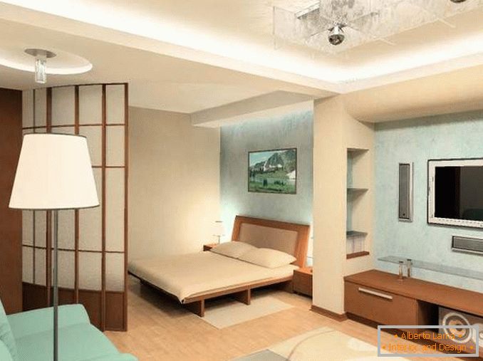 Diseño de 1 habitación en Khrushchev - foto de una habitación con cama