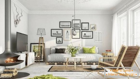 Diseño de la sala de estar de una casa privada en estilo escandinavo