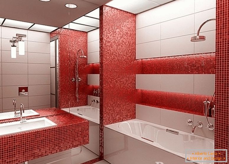Mosaico rojo en el baño