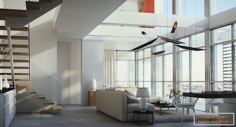 Ventanas grandes: una de las características de diseño de un apartamento de dos niveles
