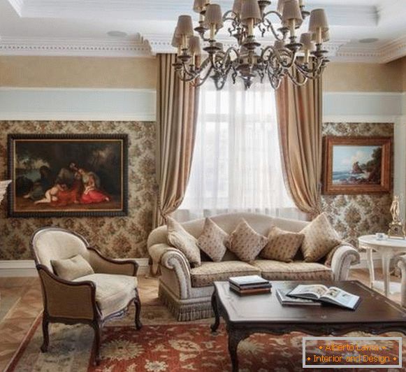 Diseño clásico de la sala de estar en el interior de una casa privada - foto