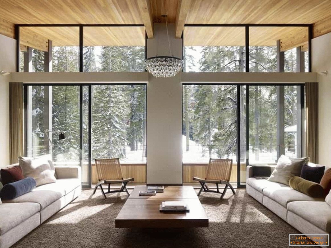 diseño de una sala de estar en una casa de madera