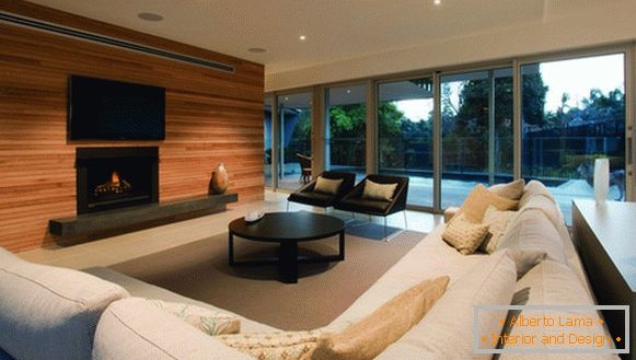El diseño de la sala de estar en una casa privada en el estilo de retro