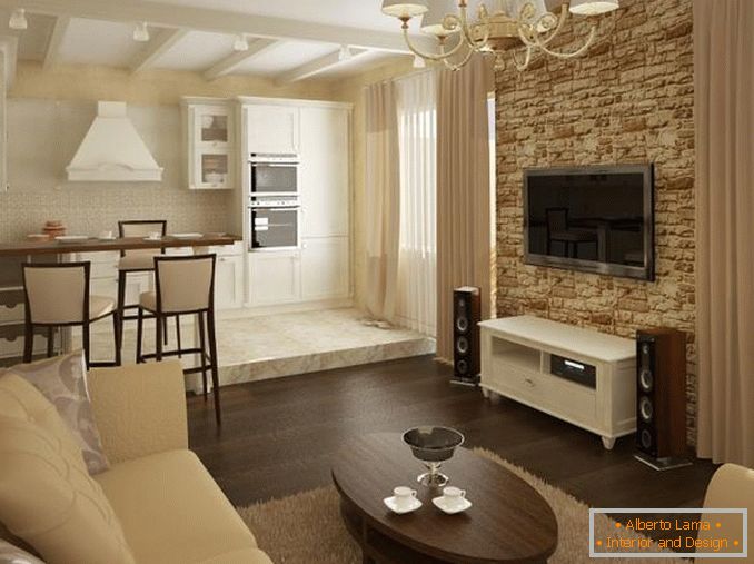 Zonificación de la sala de estar con diferentes decoraciones del piso y las paredes