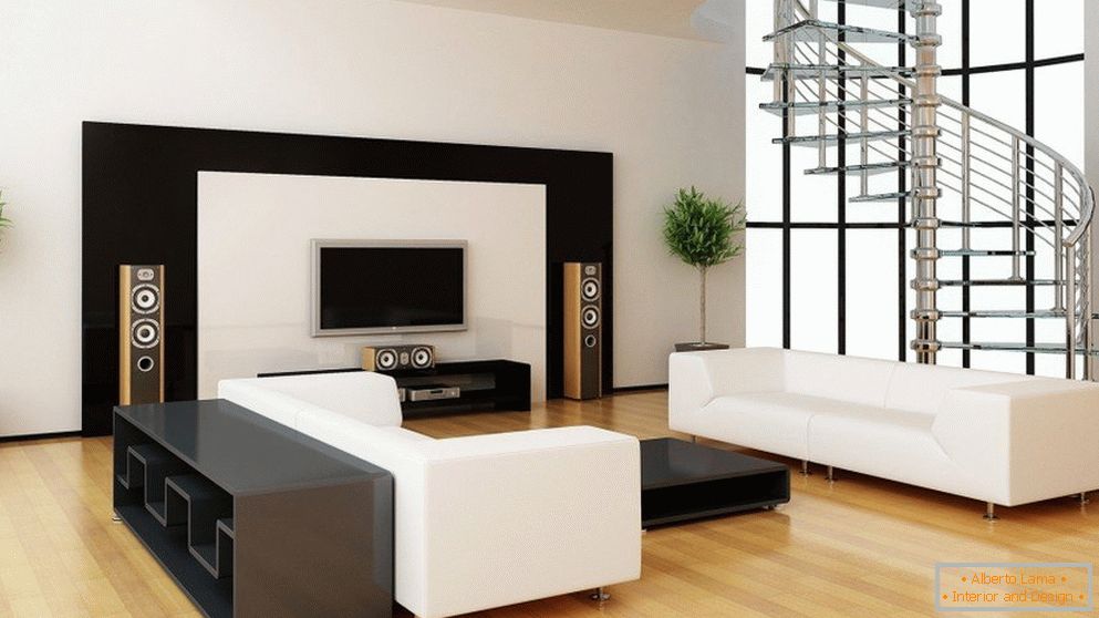 Diseño de la sala de estar en el estilo del minimalismo