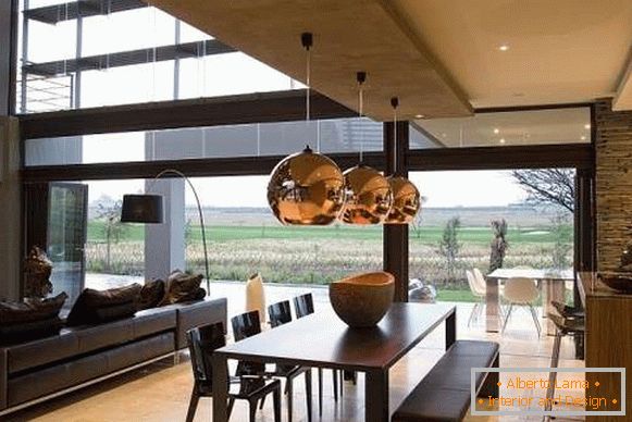 Diseño de interiores de una casa privada - кухня гостиная в современном стиле