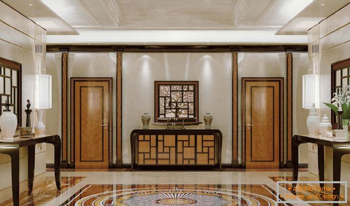 Lujosa decoración de la sala en el estilo del art deco con notas de clásicos. Un interior elegante y refinado sin exceso de detalles decorativos parece caro y pretencioso.