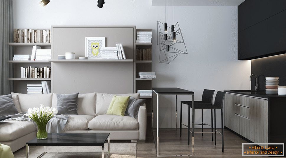 Diseño interior de un pequeño departamento en tonos grises - фото 3
