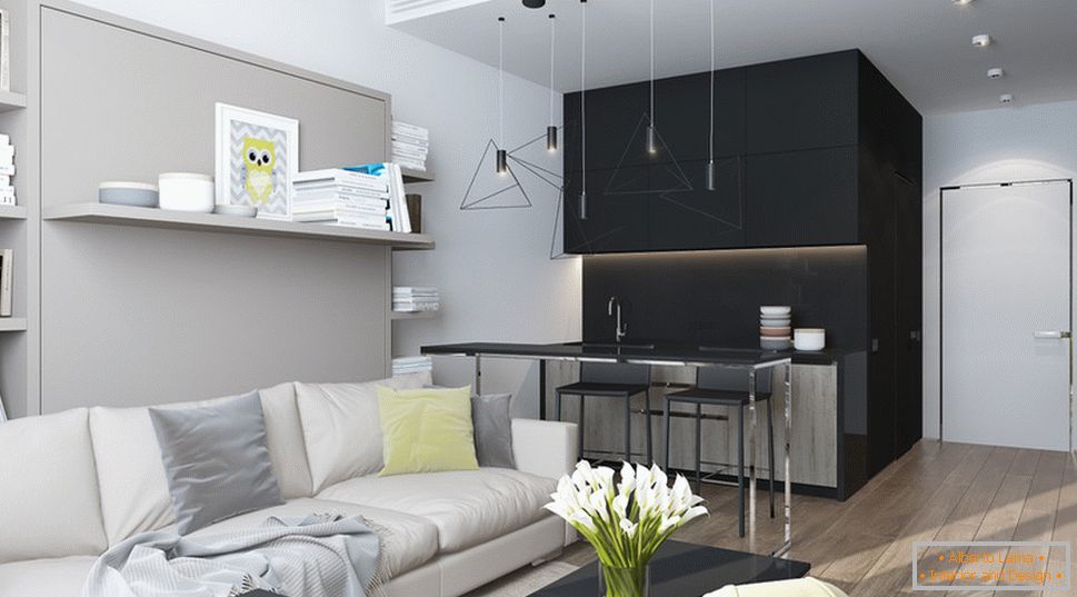 Diseño interior de un pequeño departamento en tonos grises - фото 5