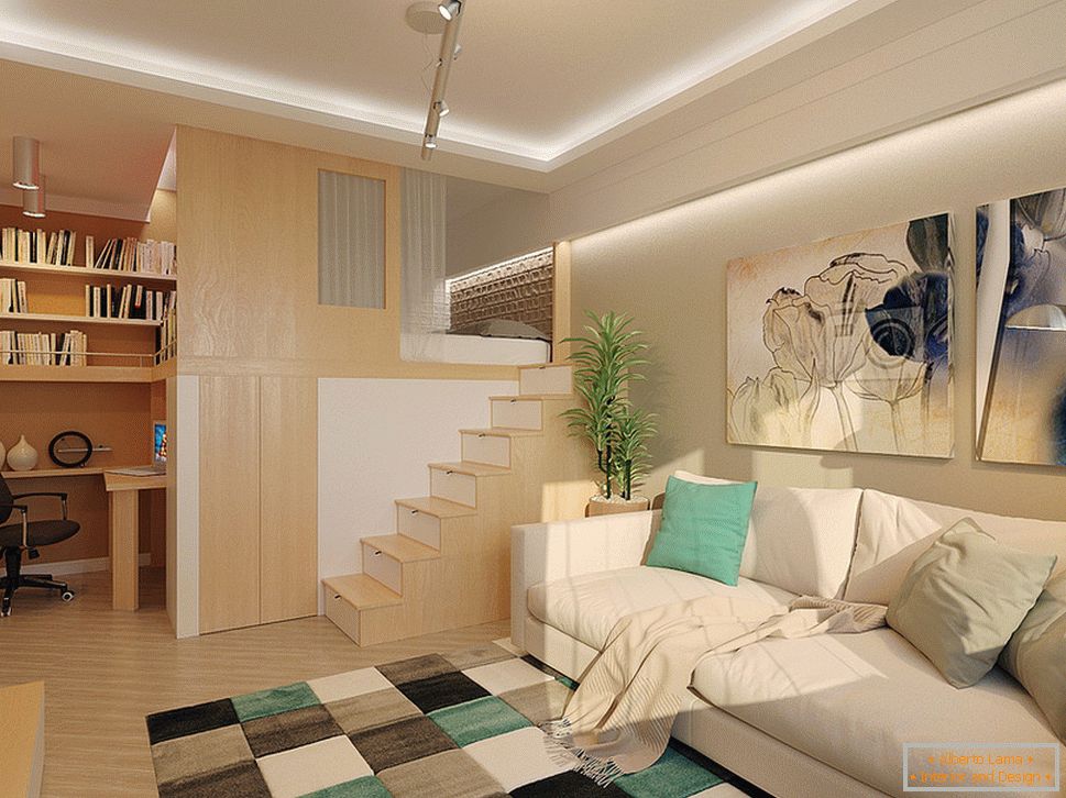 Diseño interior de un pequeño apartamento de dos niveles