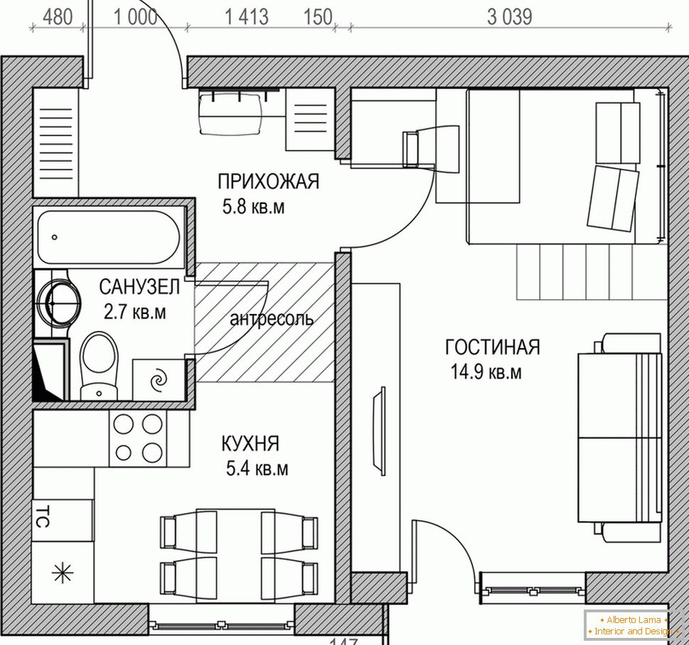Diseño маленькой двухуровневой квартиры