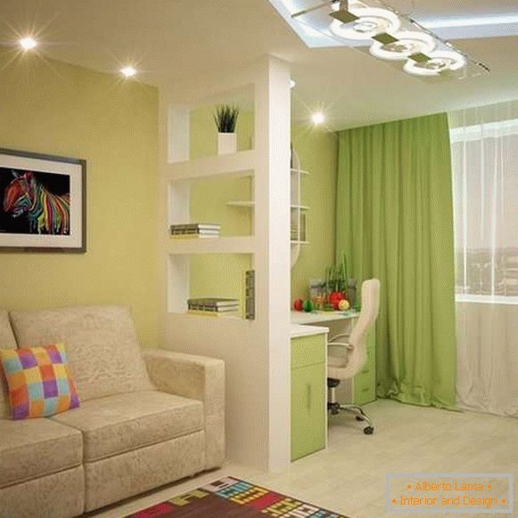 El diseño interior del apartamento es de 40 metros cuadrados en colores brillantes