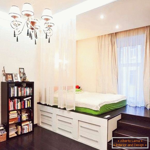 Diseño interior de un pequeño apartamento con un dormitorio separado