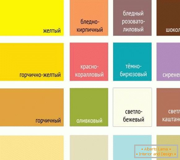 La combinación de colores en el interior de 2017 - tabla