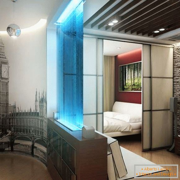 Diseño de interiores de un apartamento de 40 m2 con tabiques deslizantes