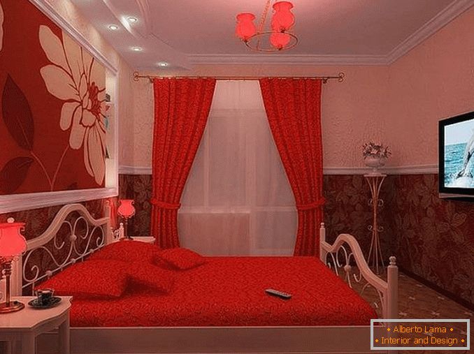diseño de dormitorio blanco rojo, foto 15
