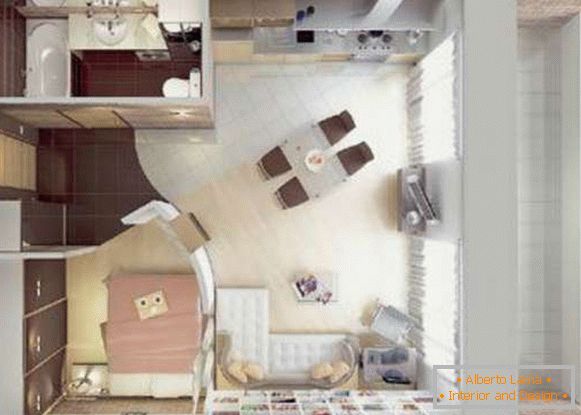 diseño de cocina combinado con sala de estar de área pequeña, foto 53