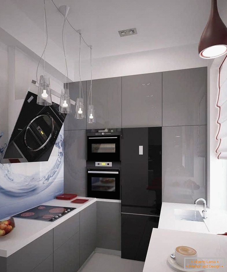 Una pared en la cocina puede llenarse completamente con gabinetes con tecnología de piso a techo