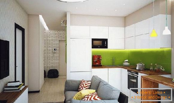cocina de diseño con sofá de 18 m2, foto 23