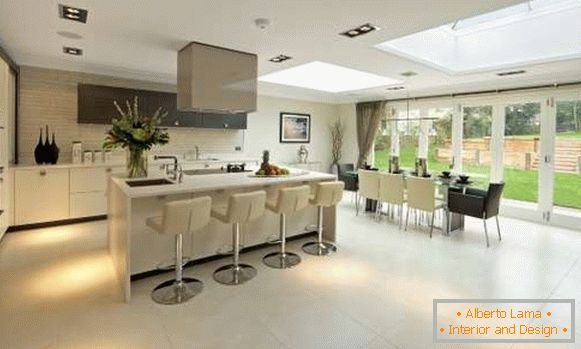 Diseño de cocina de cocina en una casa privada - foto combinada con sala de estar