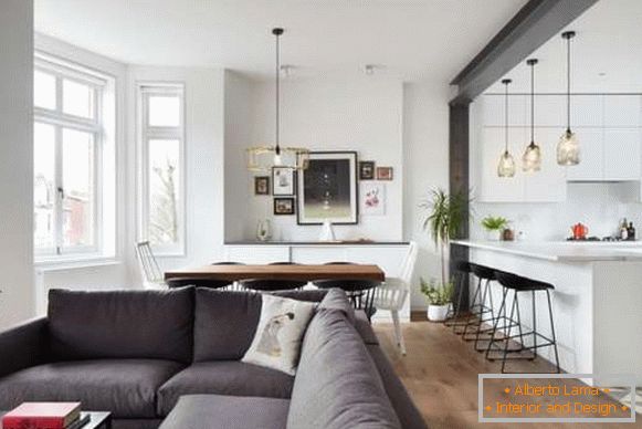 Cocina moderna sala de estar en una casa privada - diseño de la foto