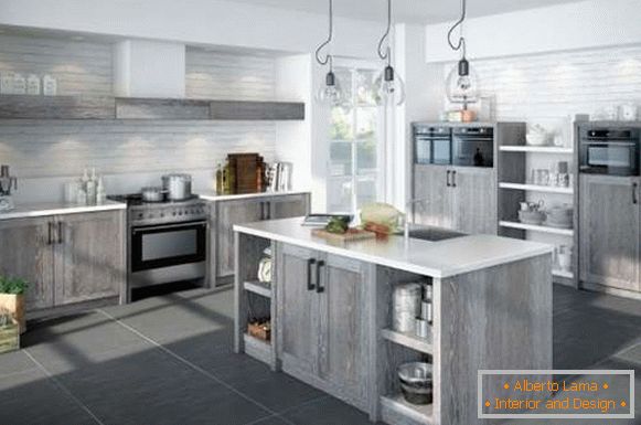 Diseño de cocina cocina en una casa privada - foto gris